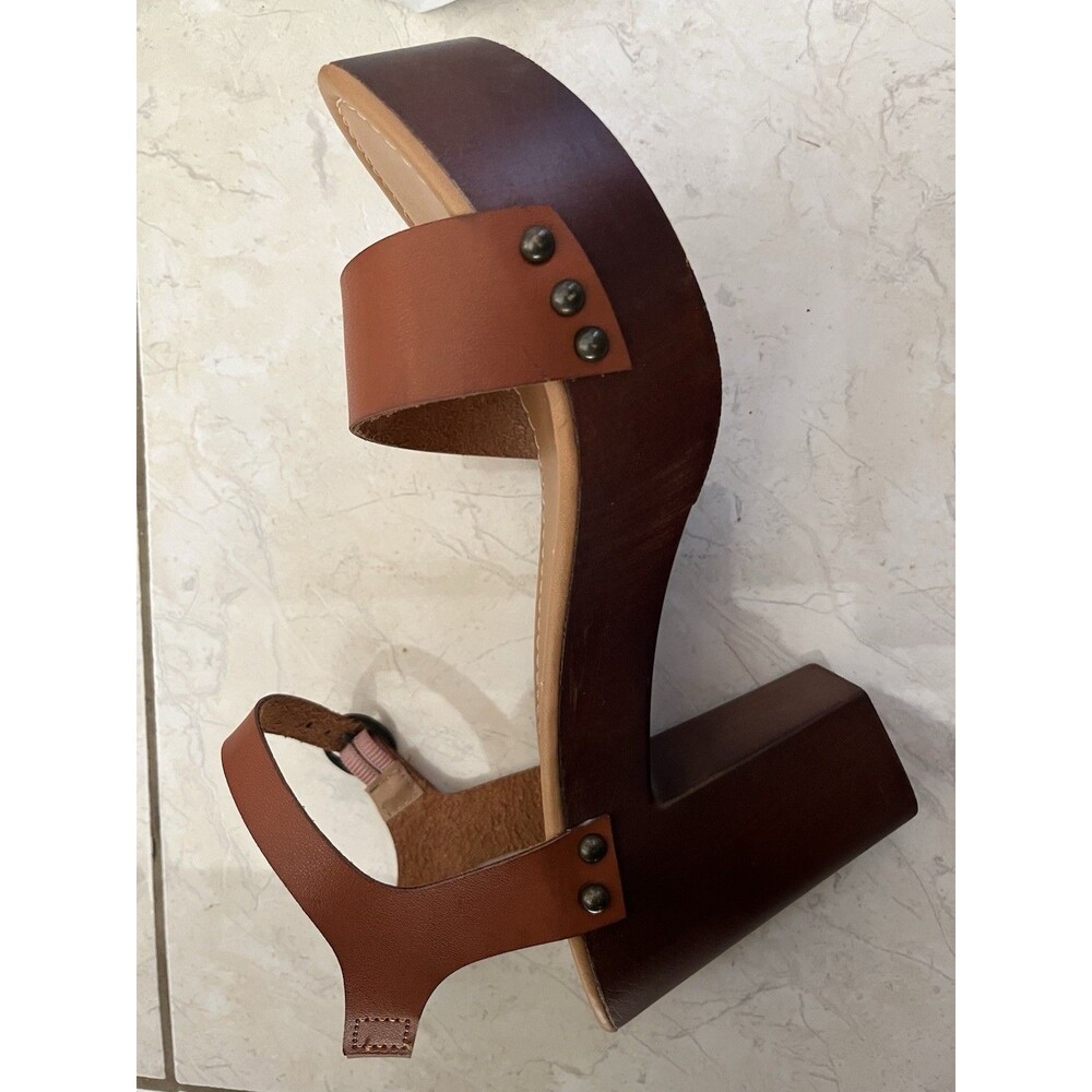 Steve Madden Luna Platform Wooden Clog Ankle Strap Heeled Sandals Size 9 Brown - Picture 12 of 12